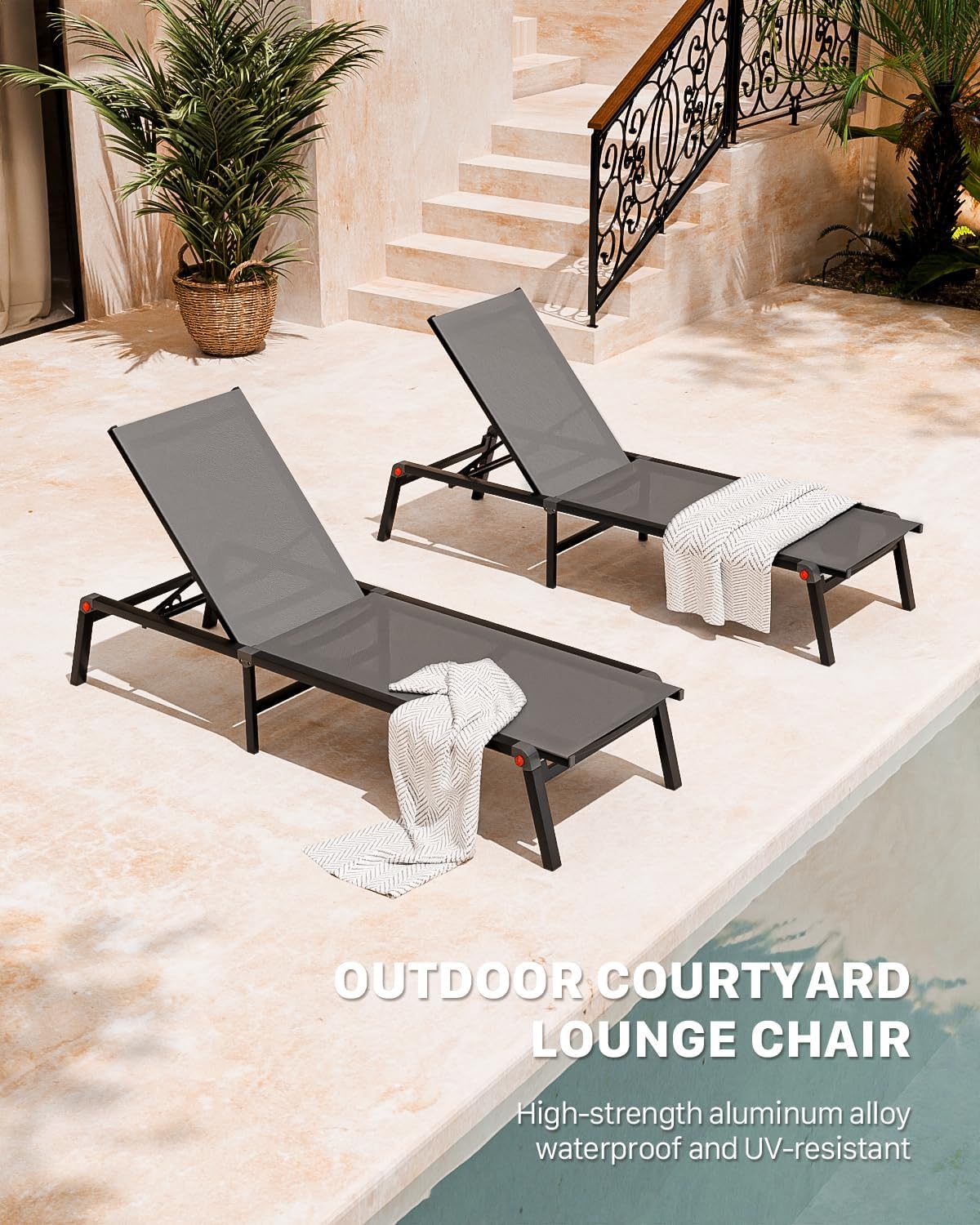 2 Foldable Aluminum Pool Chaise Lounges