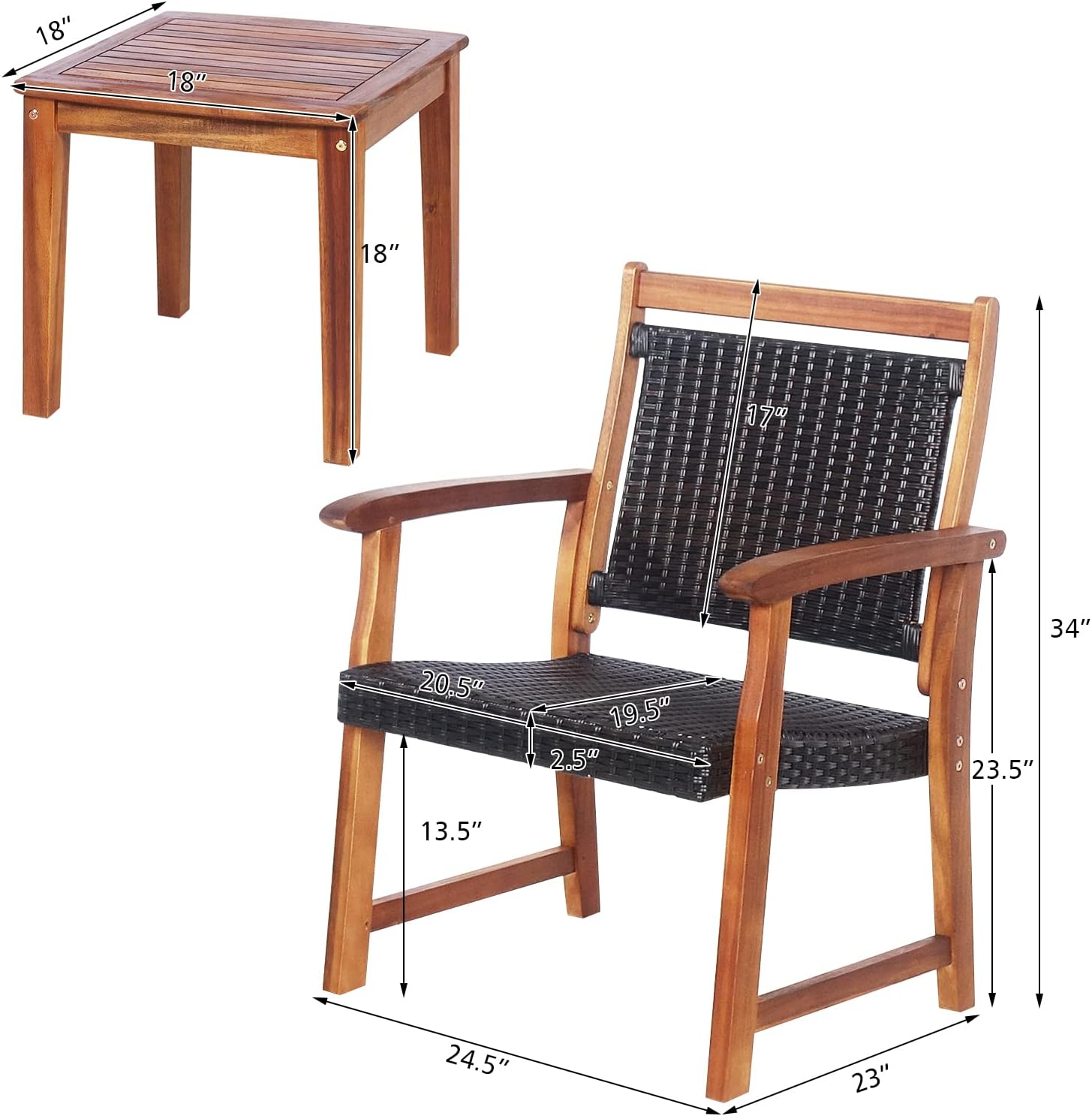 3pc Acacia Rattan Patio Bistro Set