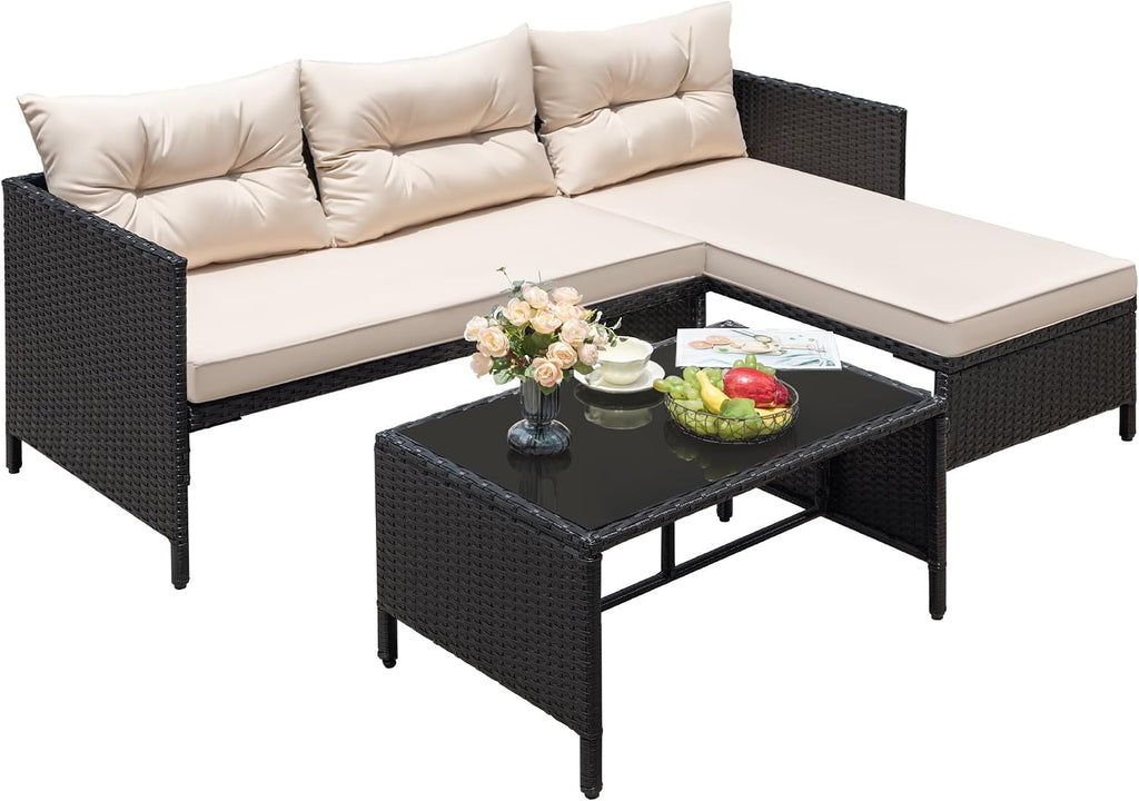 Greesum 3 Piece Wicker Patio Furniture Set