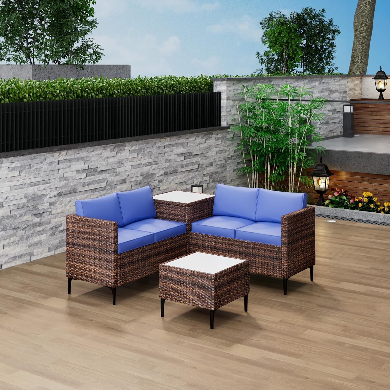 Rattan Patio Conversation Set With Storage