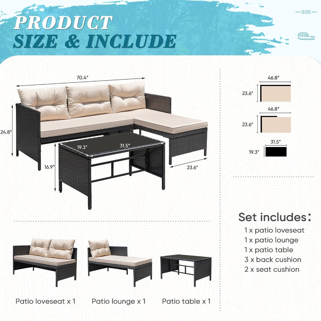 Greesum 3 Piece Wicker Patio Furniture Set