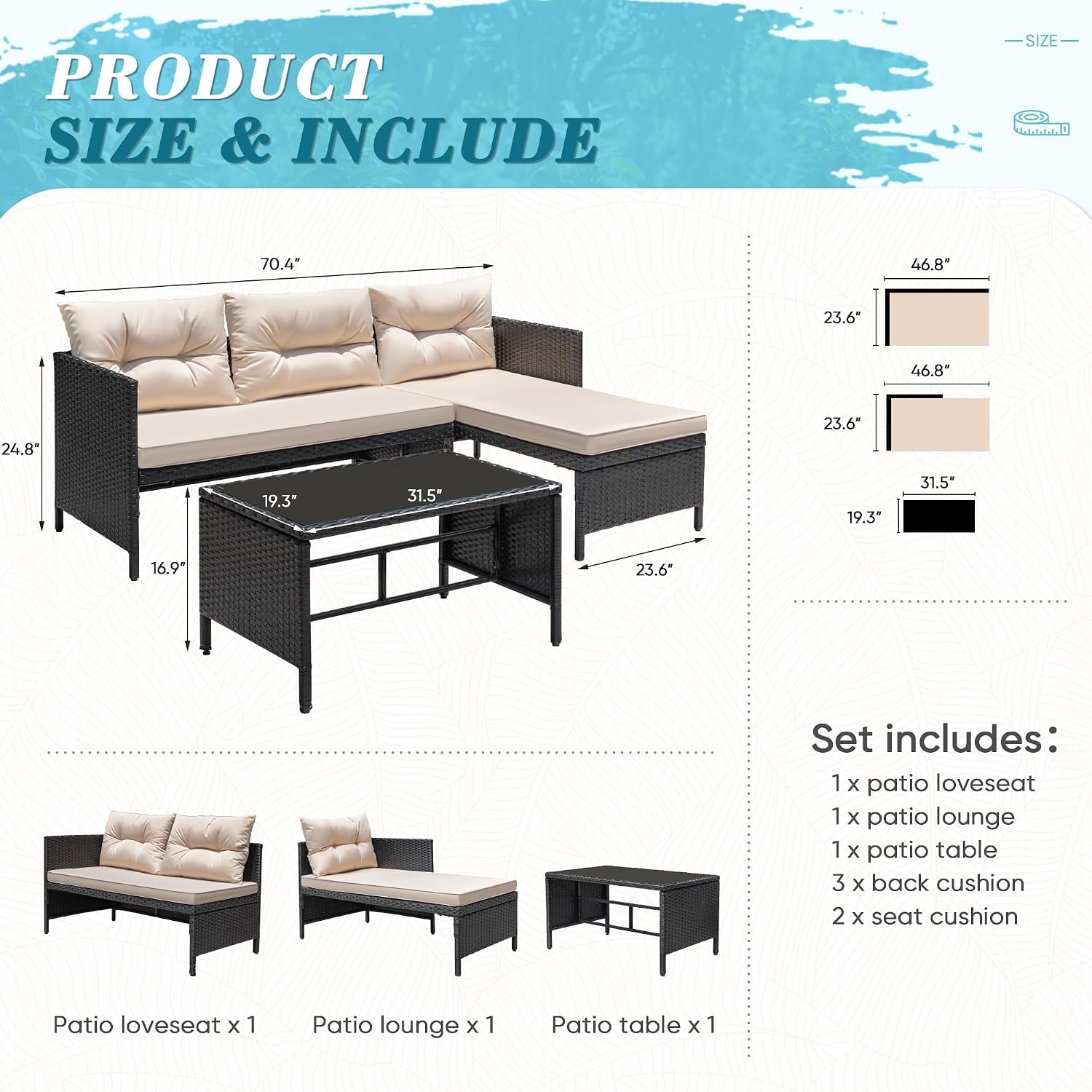 Greesum 3 Piece Wicker Patio Furniture Set