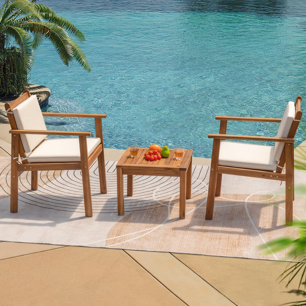 Greesum 3Pcs Acacia Wood Bistro Sofa Set
