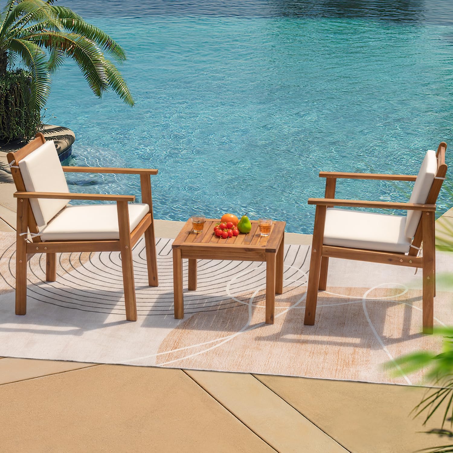 Greesum 3Pcs Acacia Wood Bistro Sofa Set
