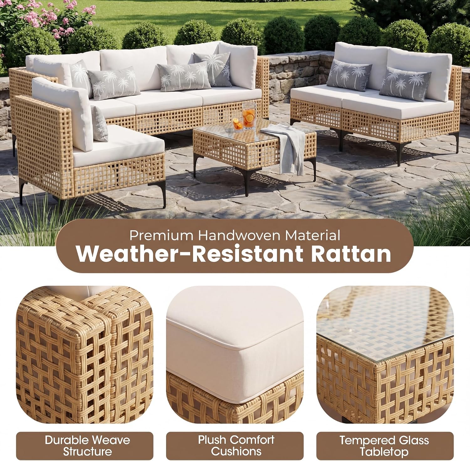 7-Piece PE Rattan Patio Sectional Sofa Set
