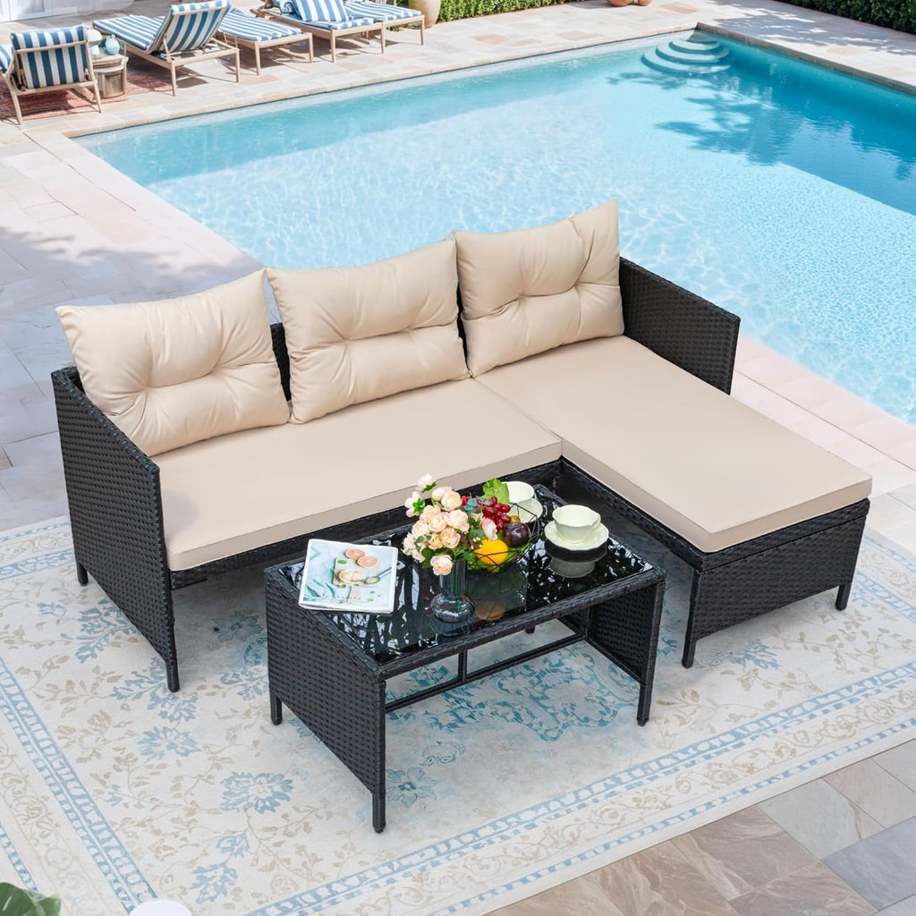 Greesum 3 Piece Wicker Patio Furniture Set