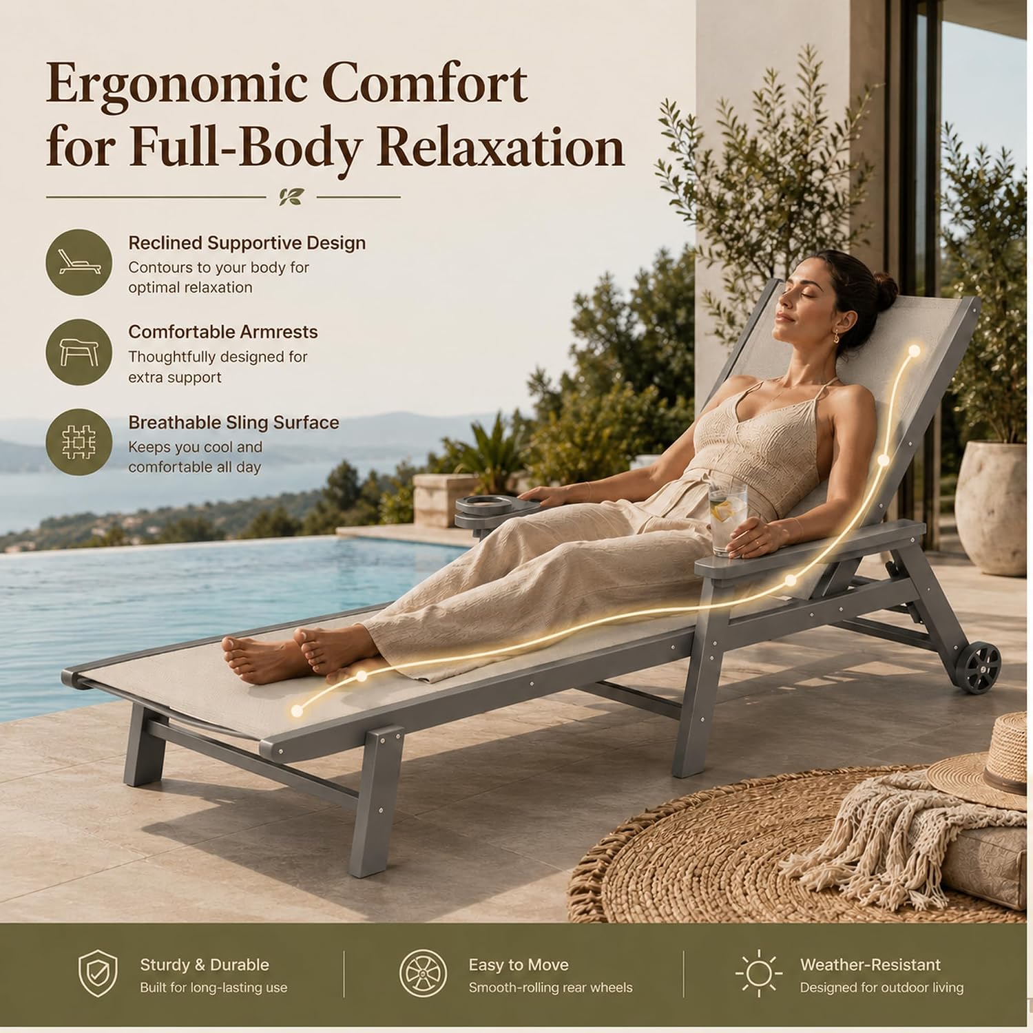 2 Wheeled HDPE Pool Chaise Lounges