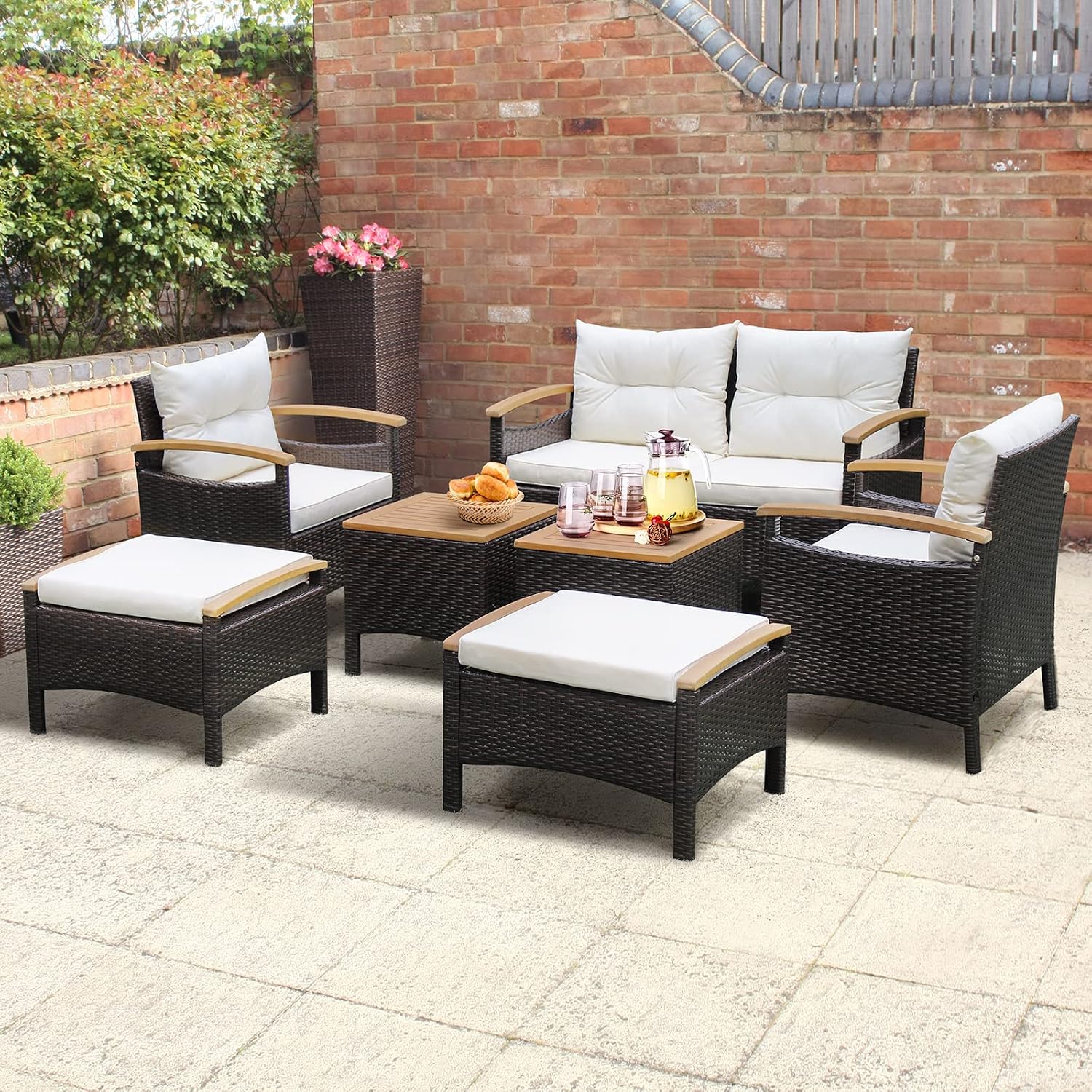 Tangkula 7 Pieces Rattan Patio Sofa Set