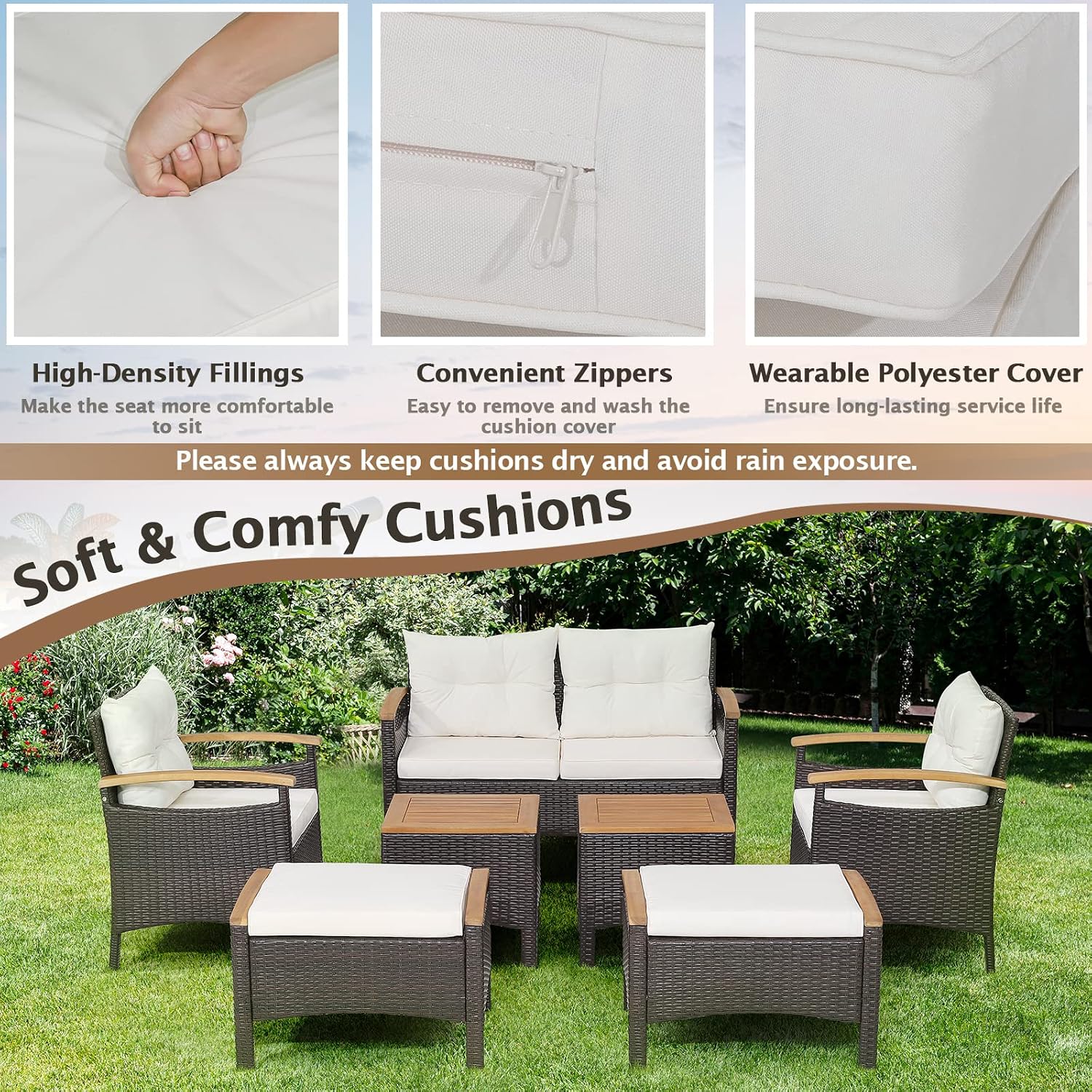 Tangkula 7 Pieces Rattan Patio Sofa Set