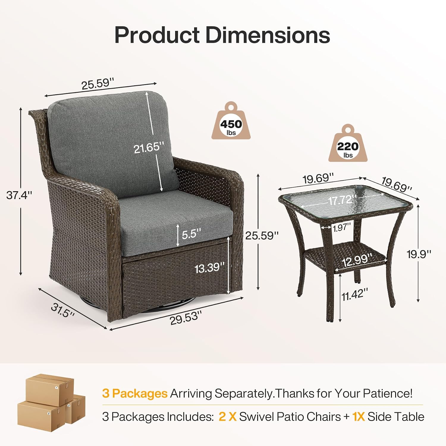 3-Piece Swivel Wicker Conversation Set