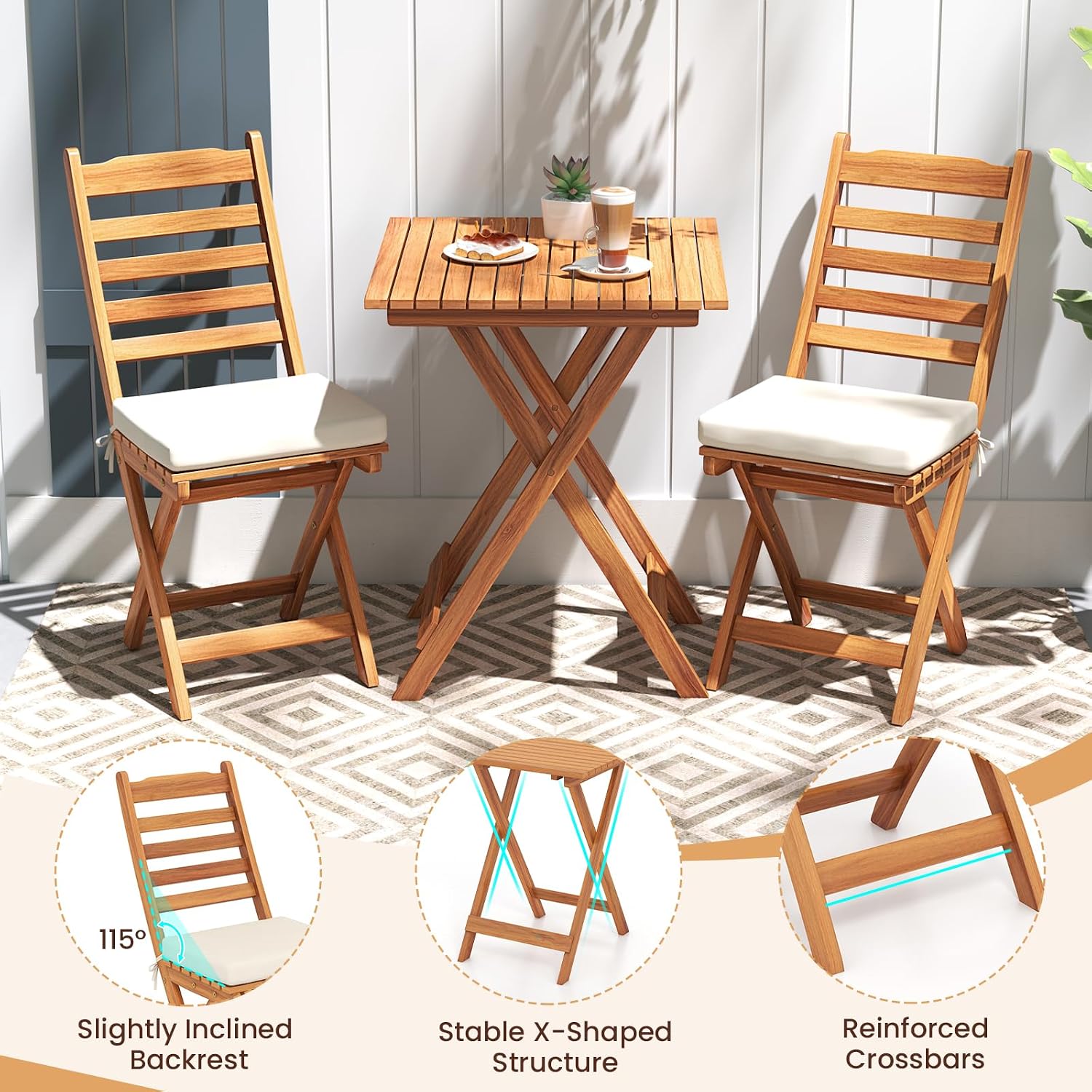 3pc Folding Acacia Wood Bistro Set