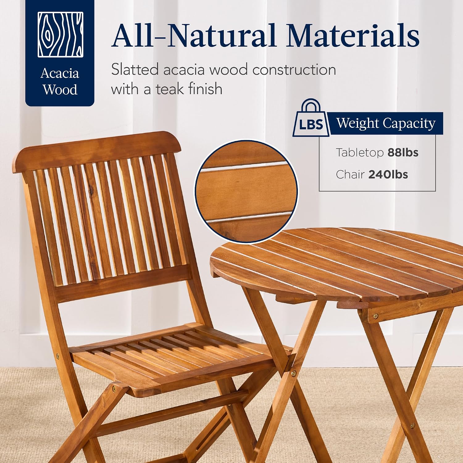3pc Folding Acacia Wood Bistro Set