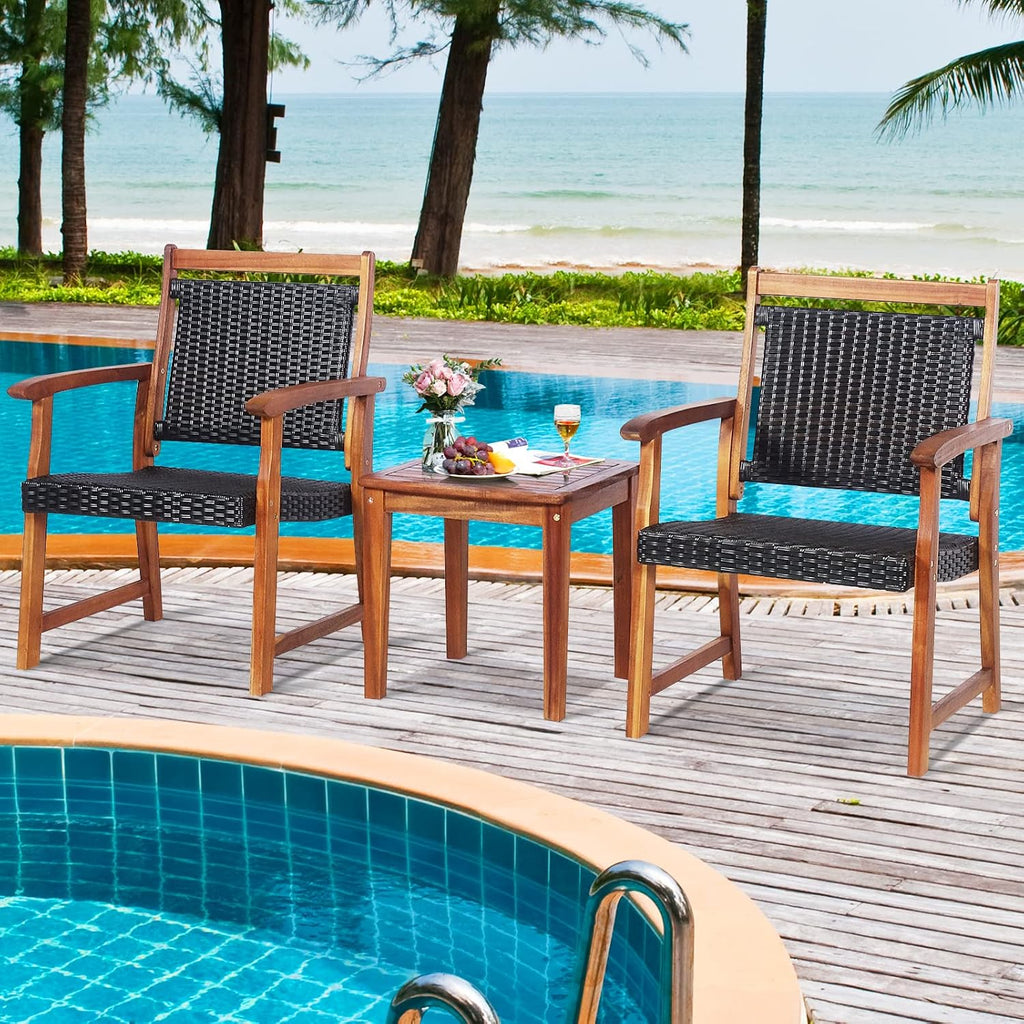 3pc Acacia Rattan Patio Bistro Set