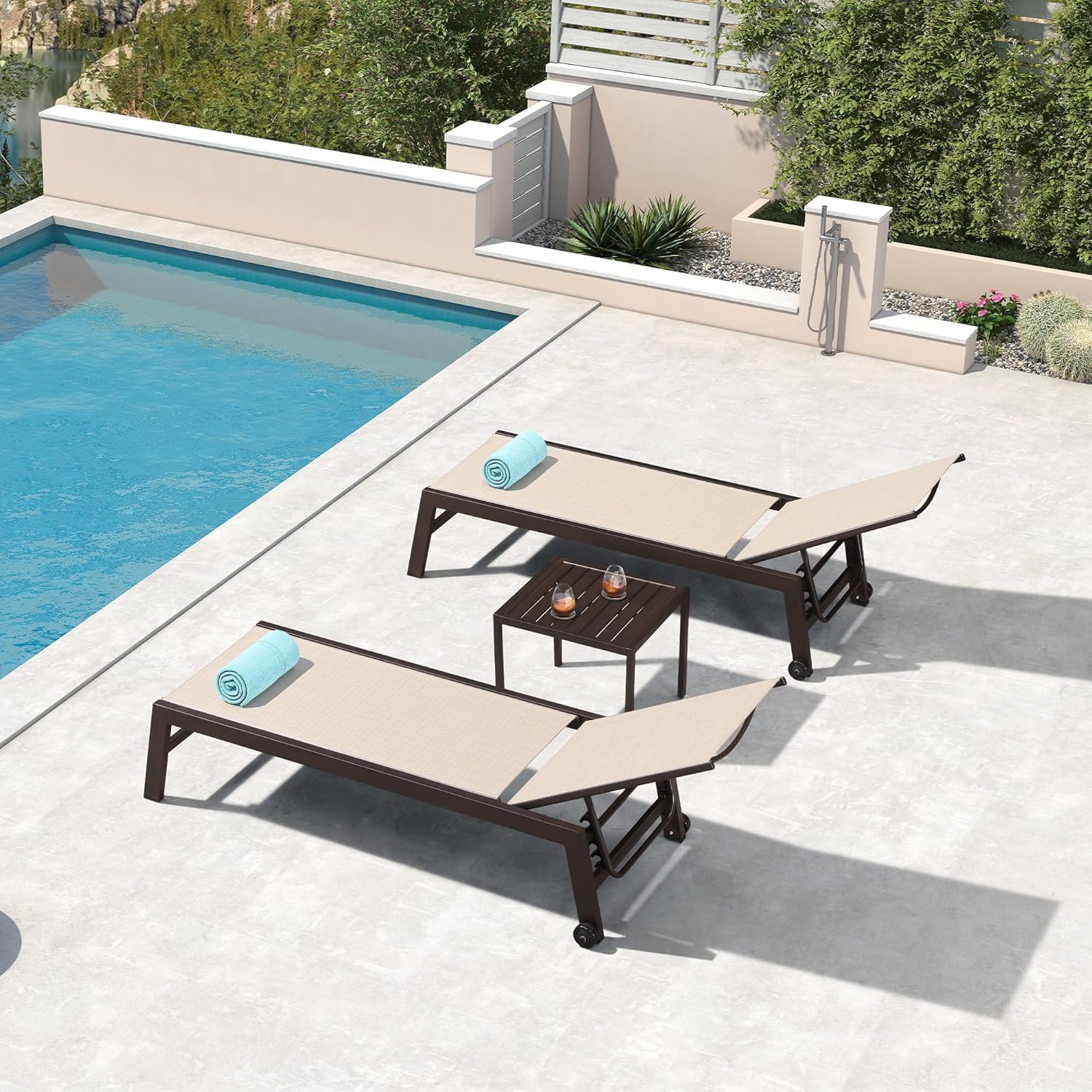 2 Wheeled Aluminum Chaise Lounges Set