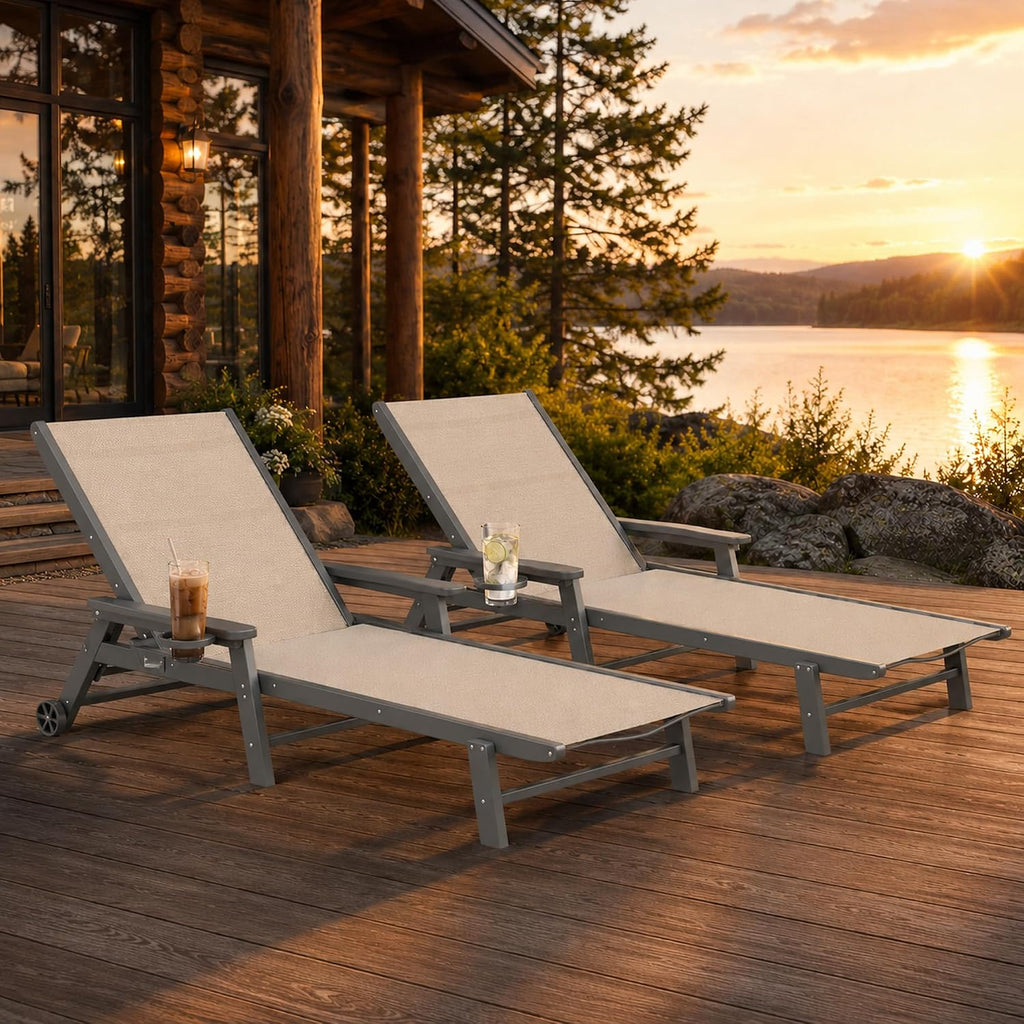 2 Wheeled HDPE Pool Chaise Lounges