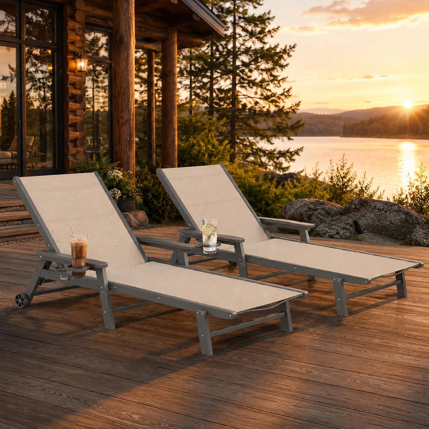 2 Wheeled HDPE Pool Chaise Lounges