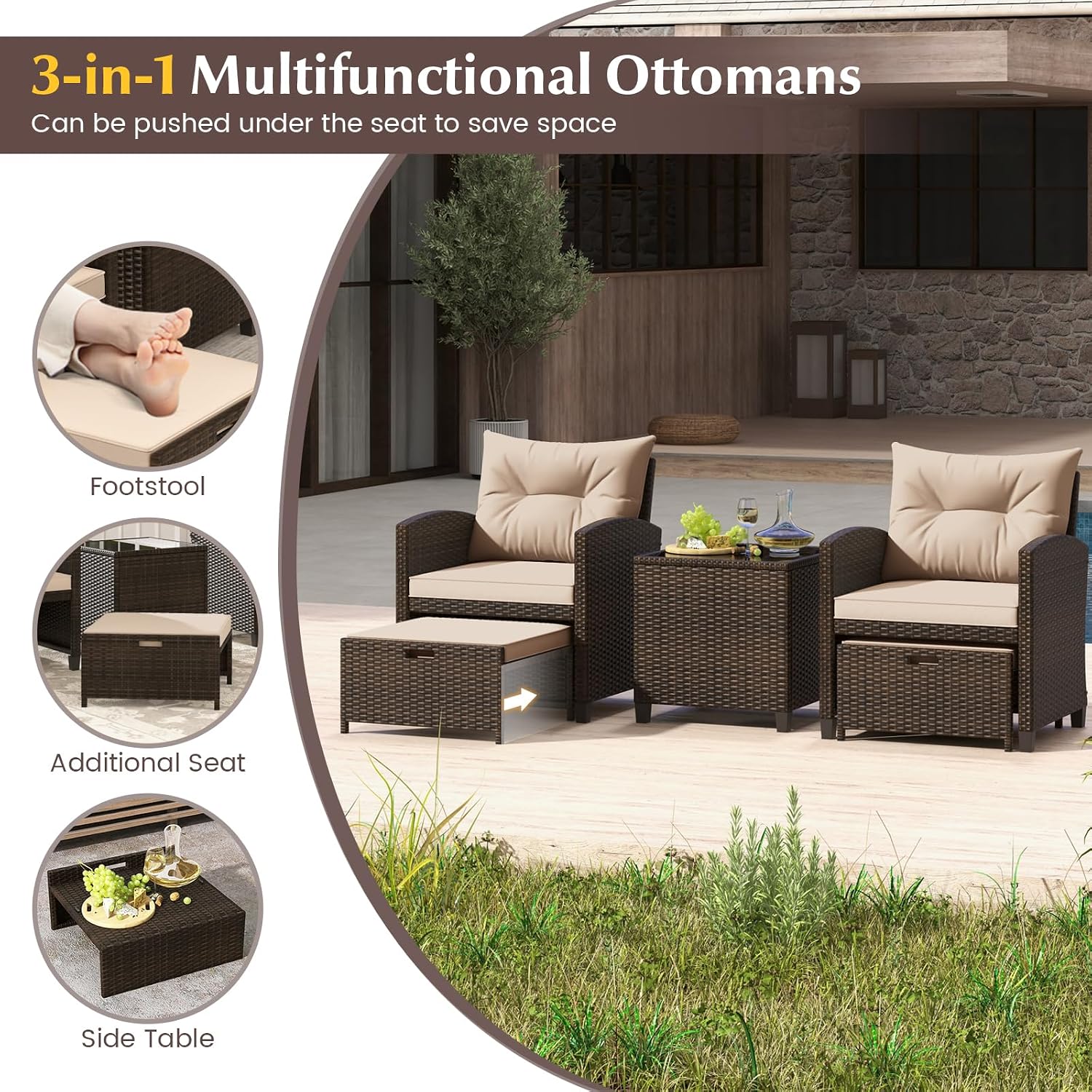 5-Piece Rattan Patio Conversation Set