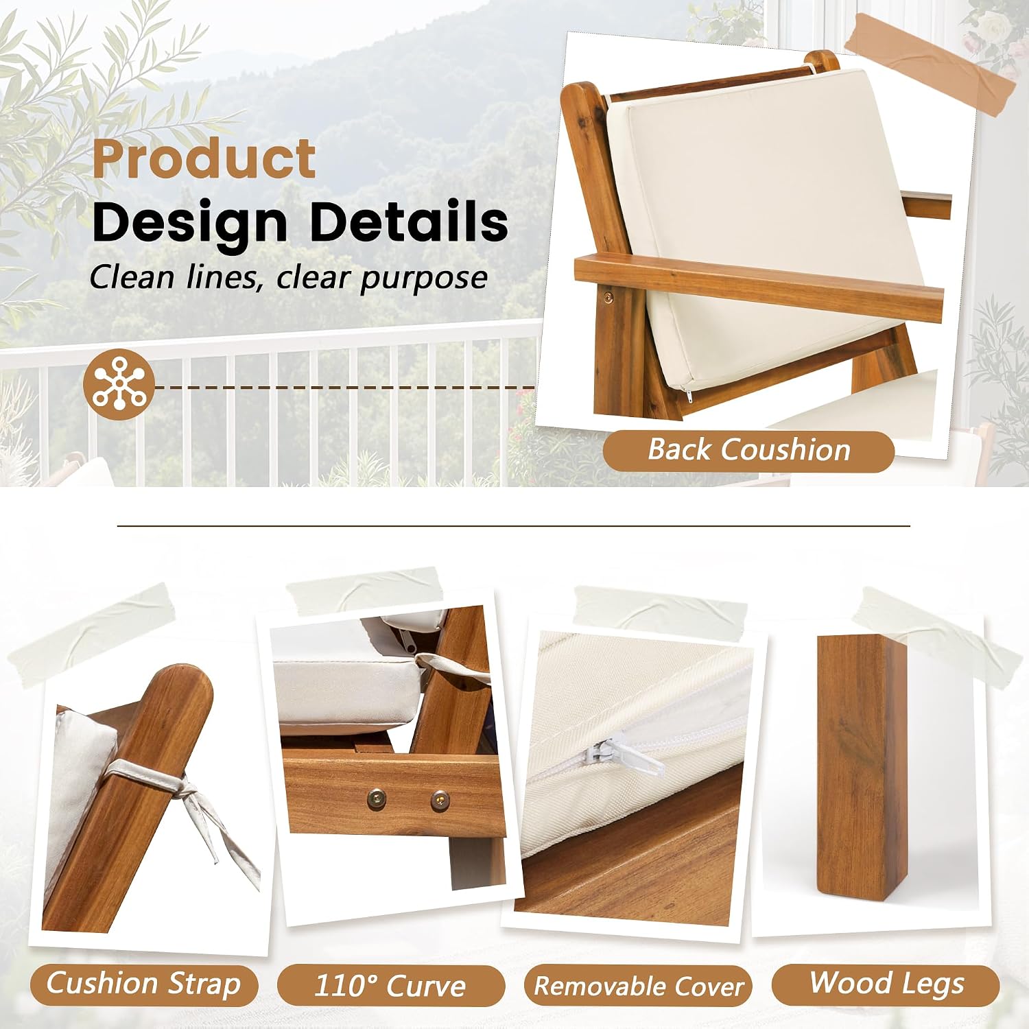 3pc Acacia Wood Patio Conversation Set