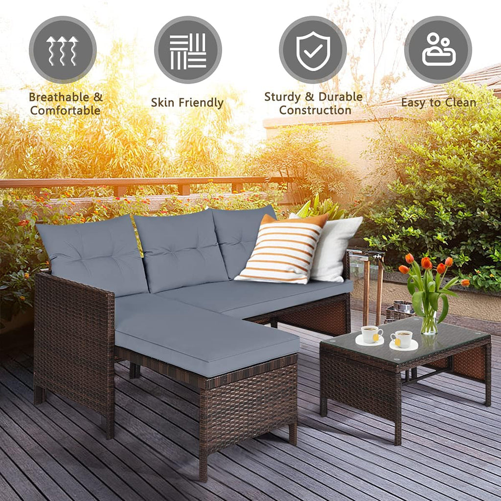 3 PCS Rattan Patio Conversation Set
