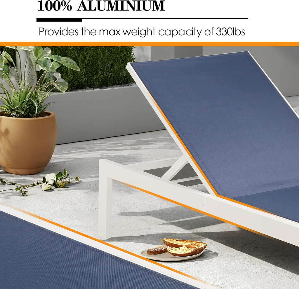 2 Aluminum Wheeled Patio Chaise Lounges
