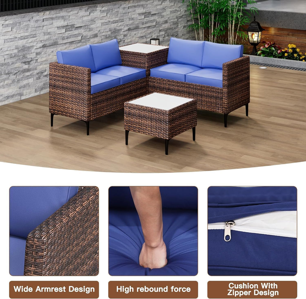 Rattan Patio Conversation Set With Storage