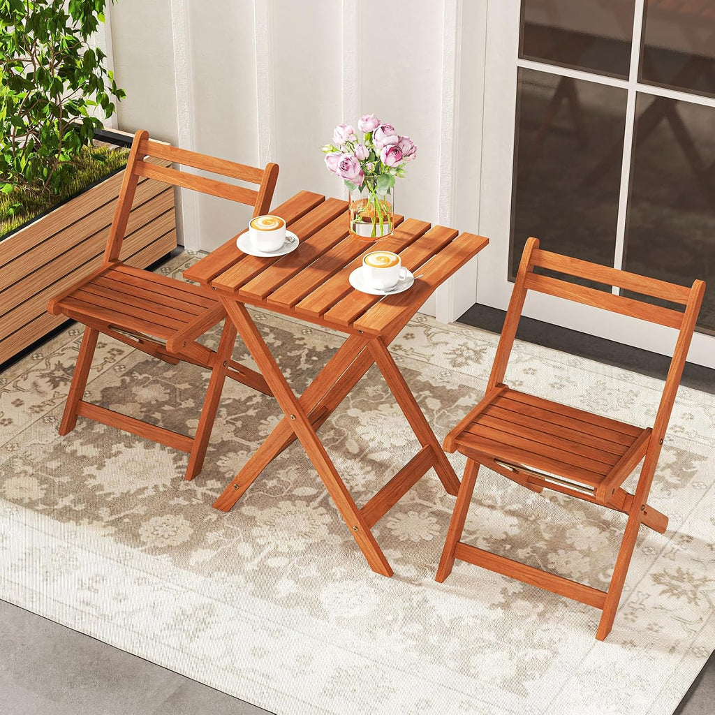 Tangkula 3Pcs Solid Wood Patio Bistro Set
