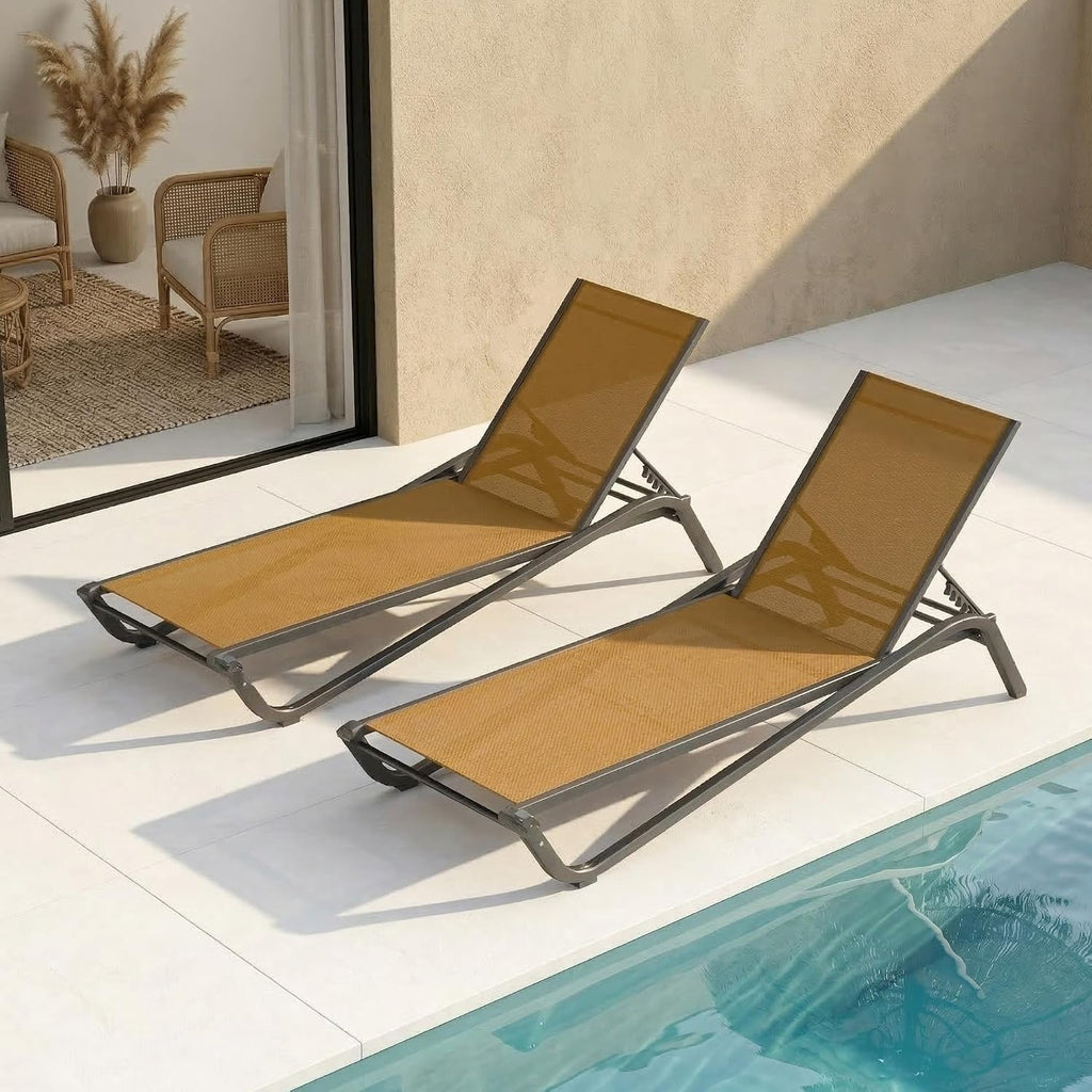 2 Adjustable Aluminum Pool Chaise Lounges