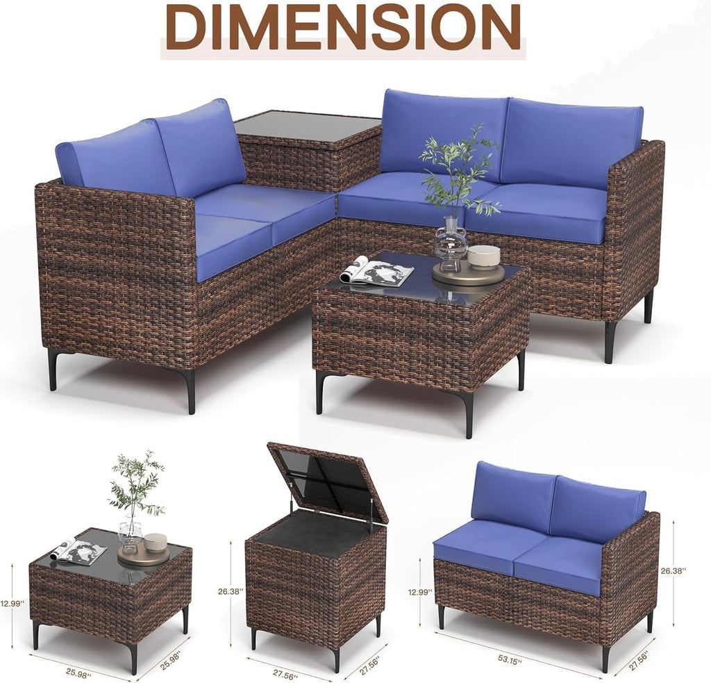 Rattan Patio Conversation Set With Storage