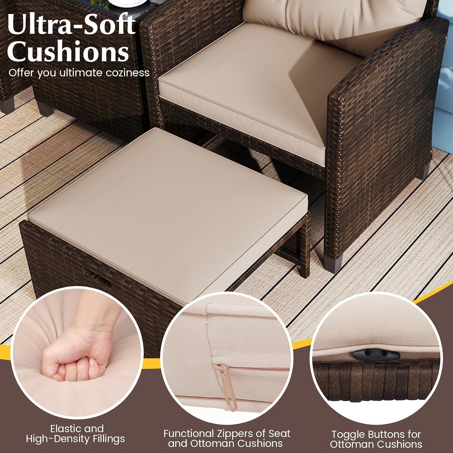 5-Piece Rattan Patio Conversation Set