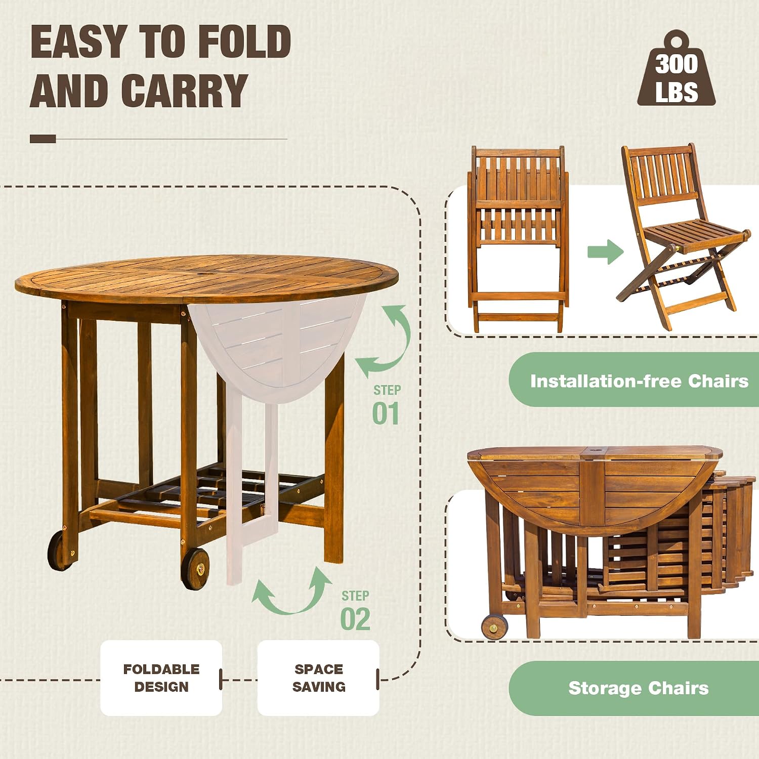 5pc Acacia Wood Patio Dining Set