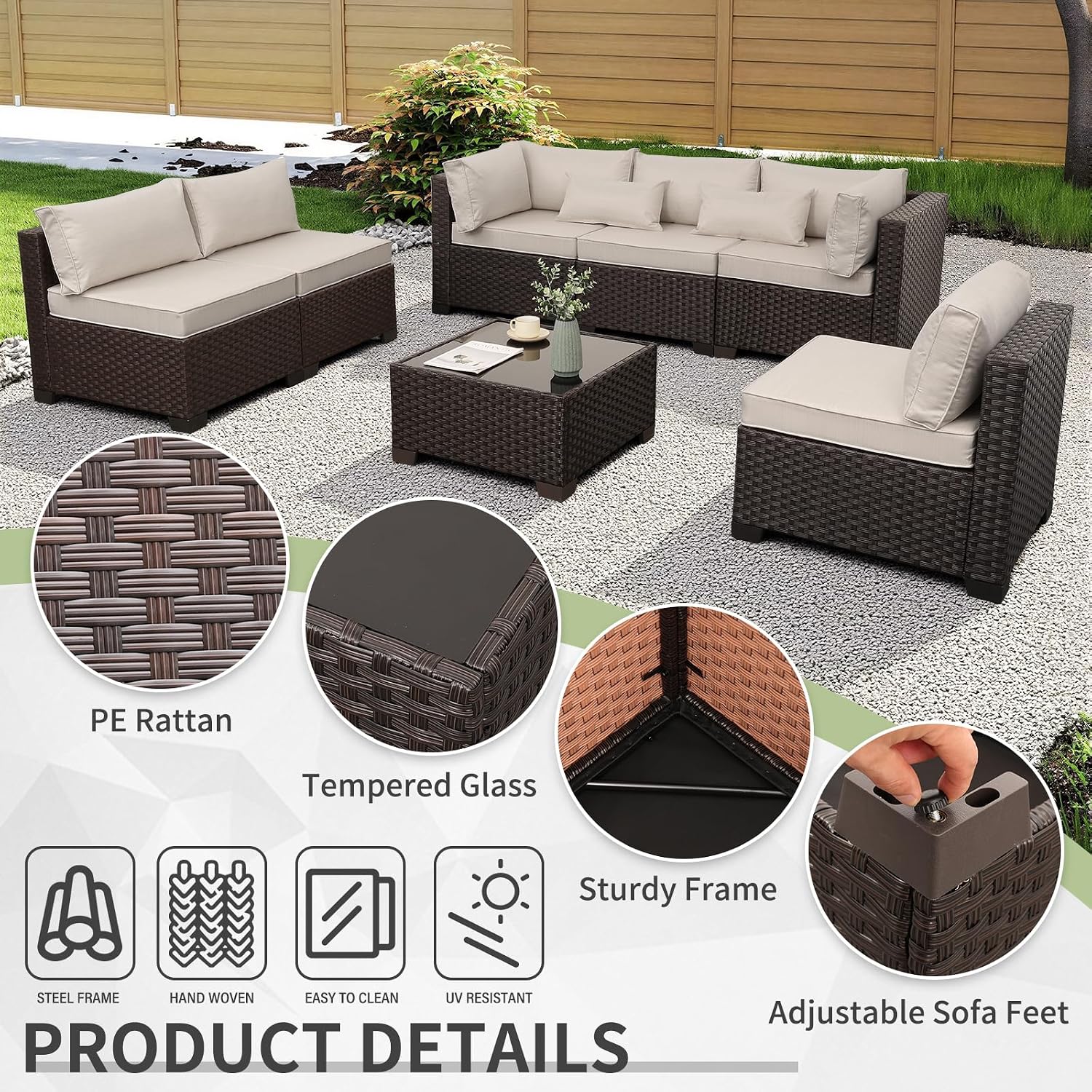 7-Piece Wicker Patio Sectional Sofa Set