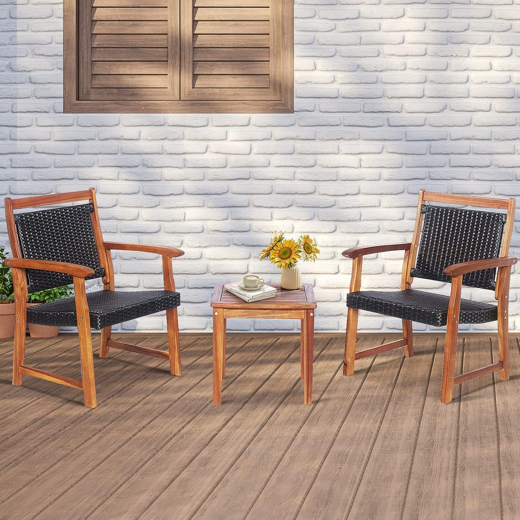 3pc Acacia Rattan Patio Bistro Set