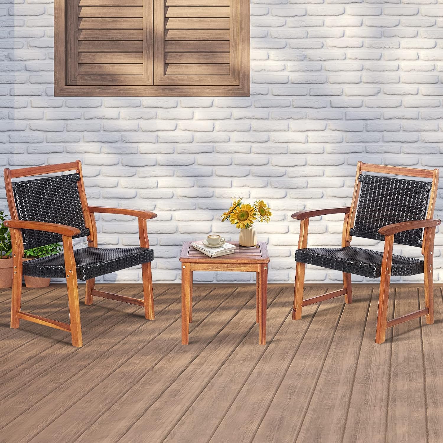 3pc Acacia Rattan Patio Bistro Set