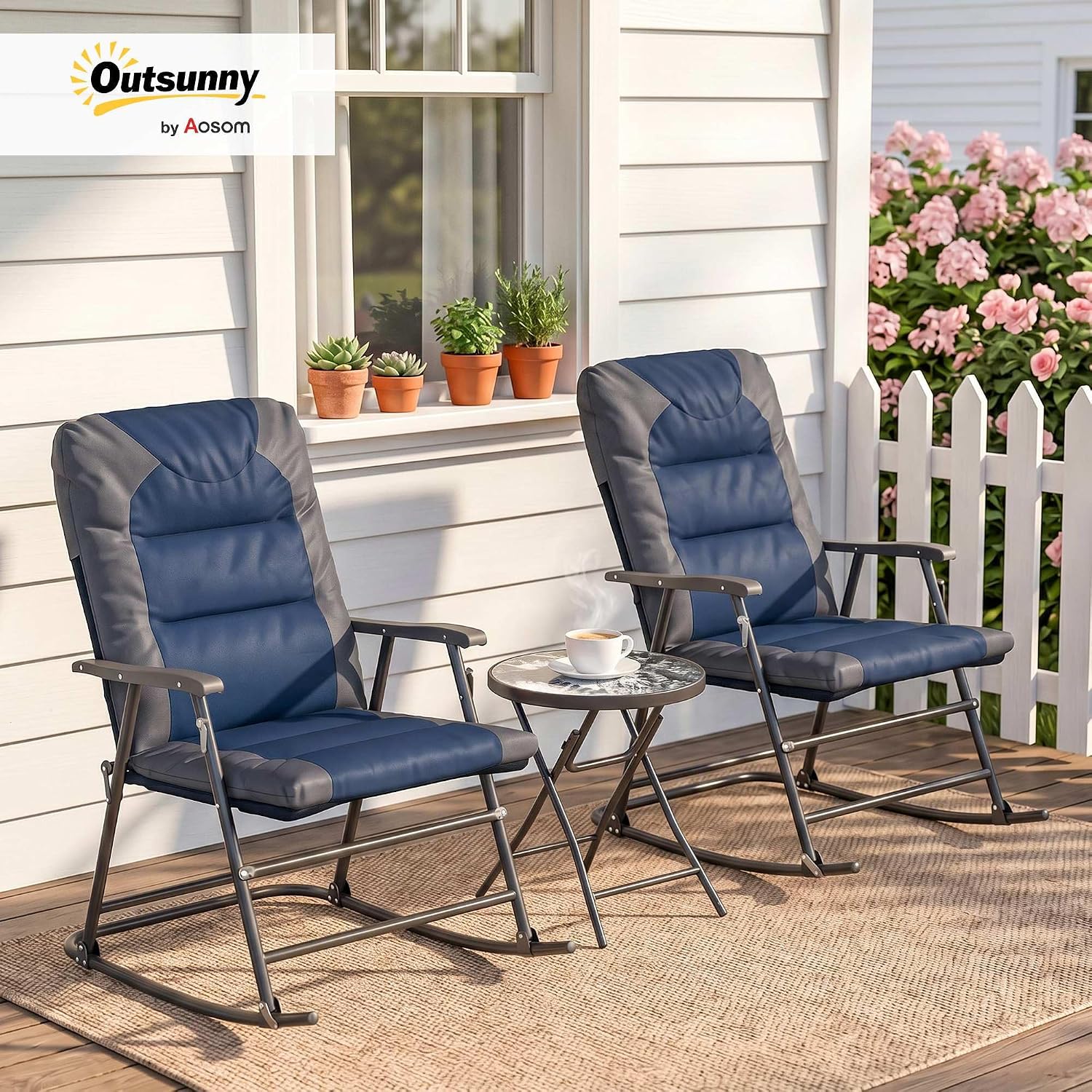 Outsunny 3 Piece Patio Rocking Chair Set
