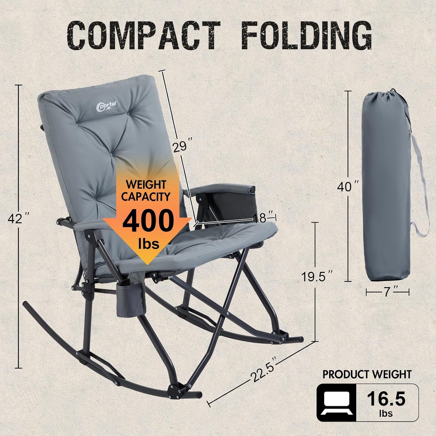 Portal Thick Padded Folding Rocking Chair