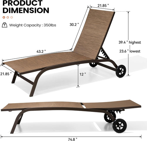 2 Wheeled Adjustable Aluminum Chaise Lounges