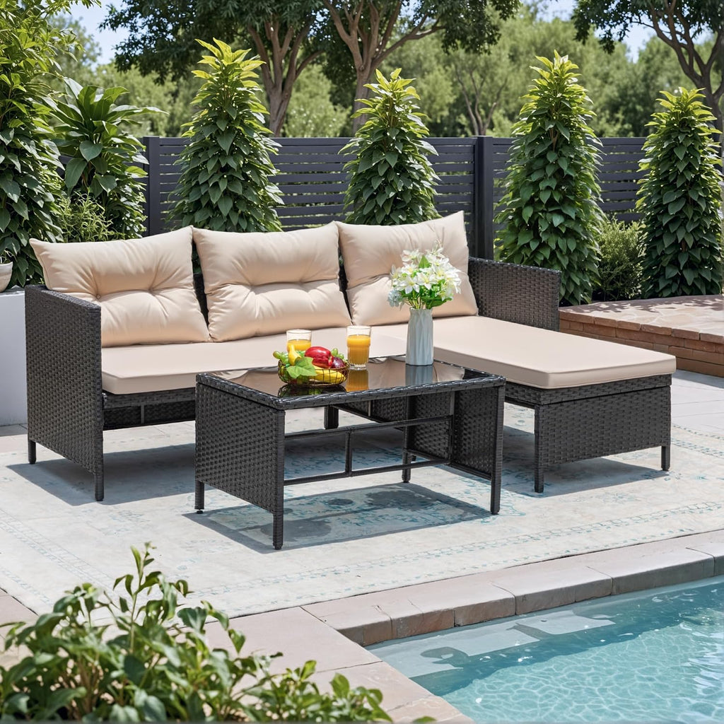 Greesum 3 Piece Wicker Patio Furniture Set