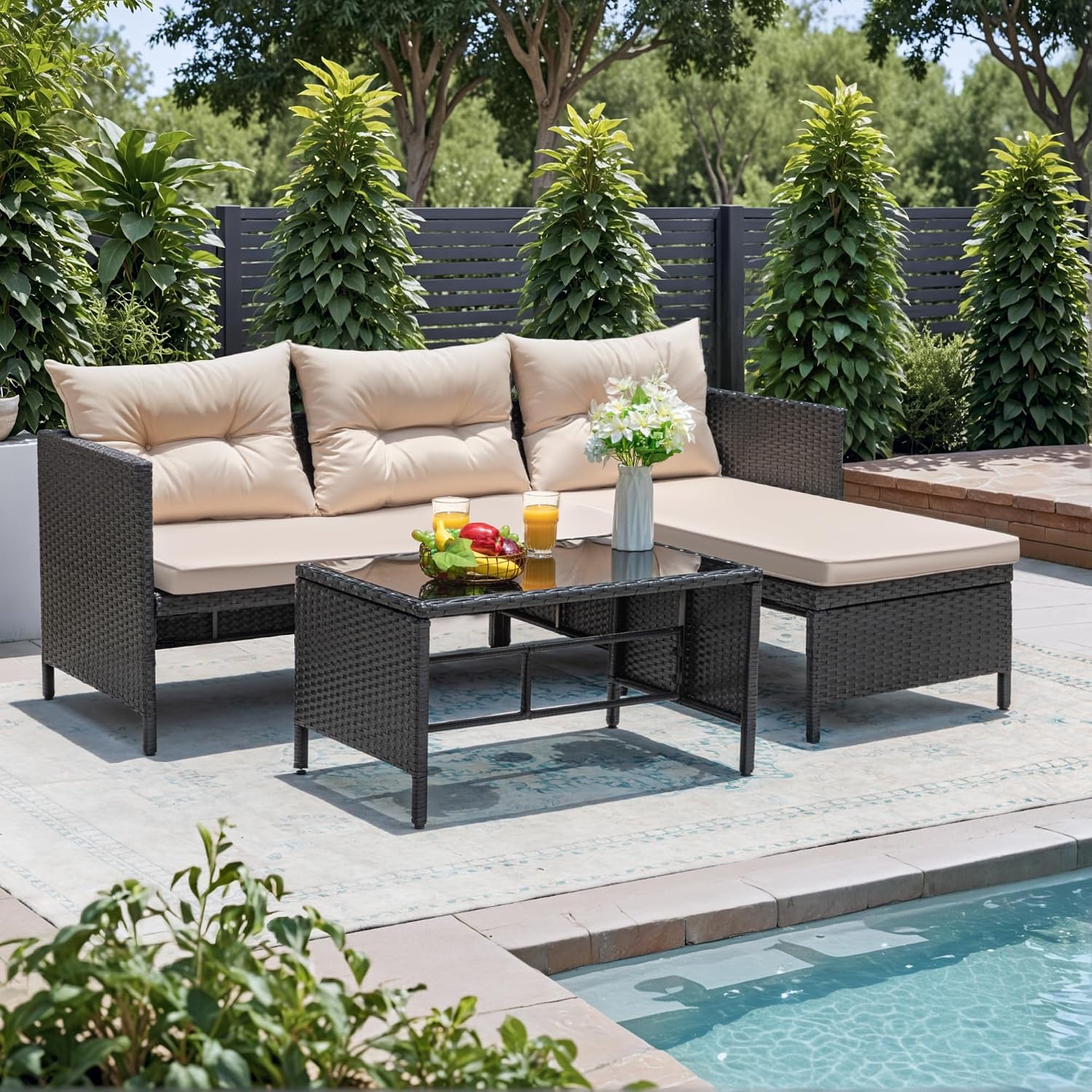Greesum 3 Piece Wicker Patio Furniture Set