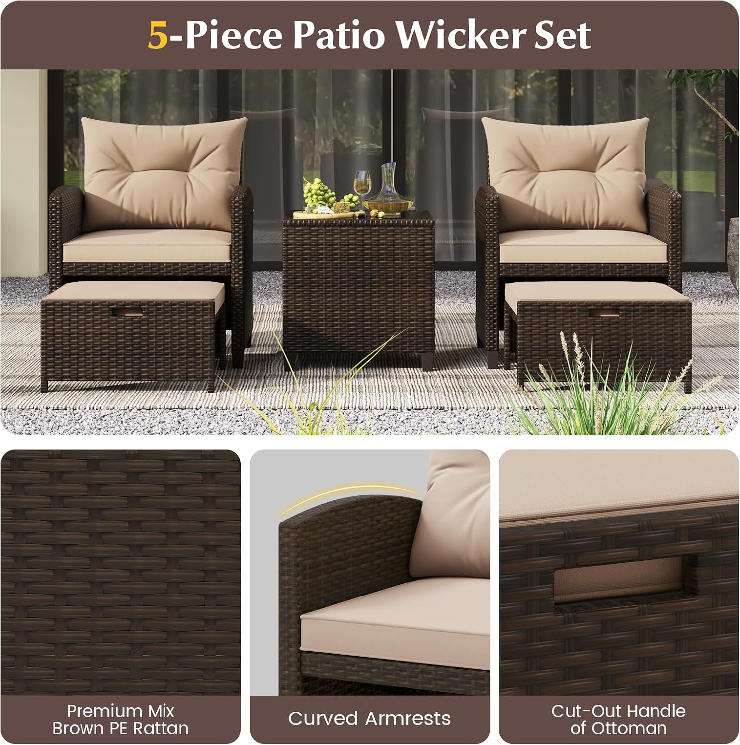 5-Piece Rattan Patio Conversation Set