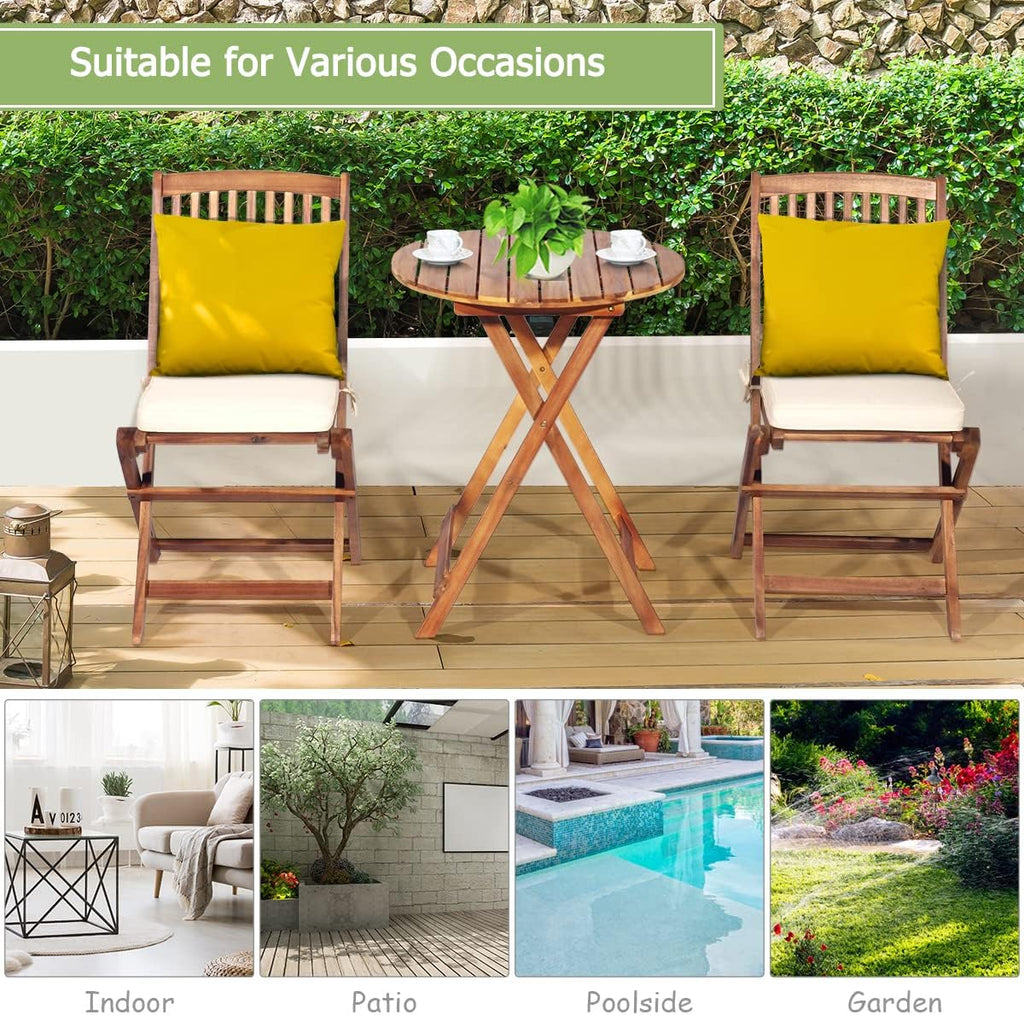 3pc Folding Acacia Wood Bistro Set