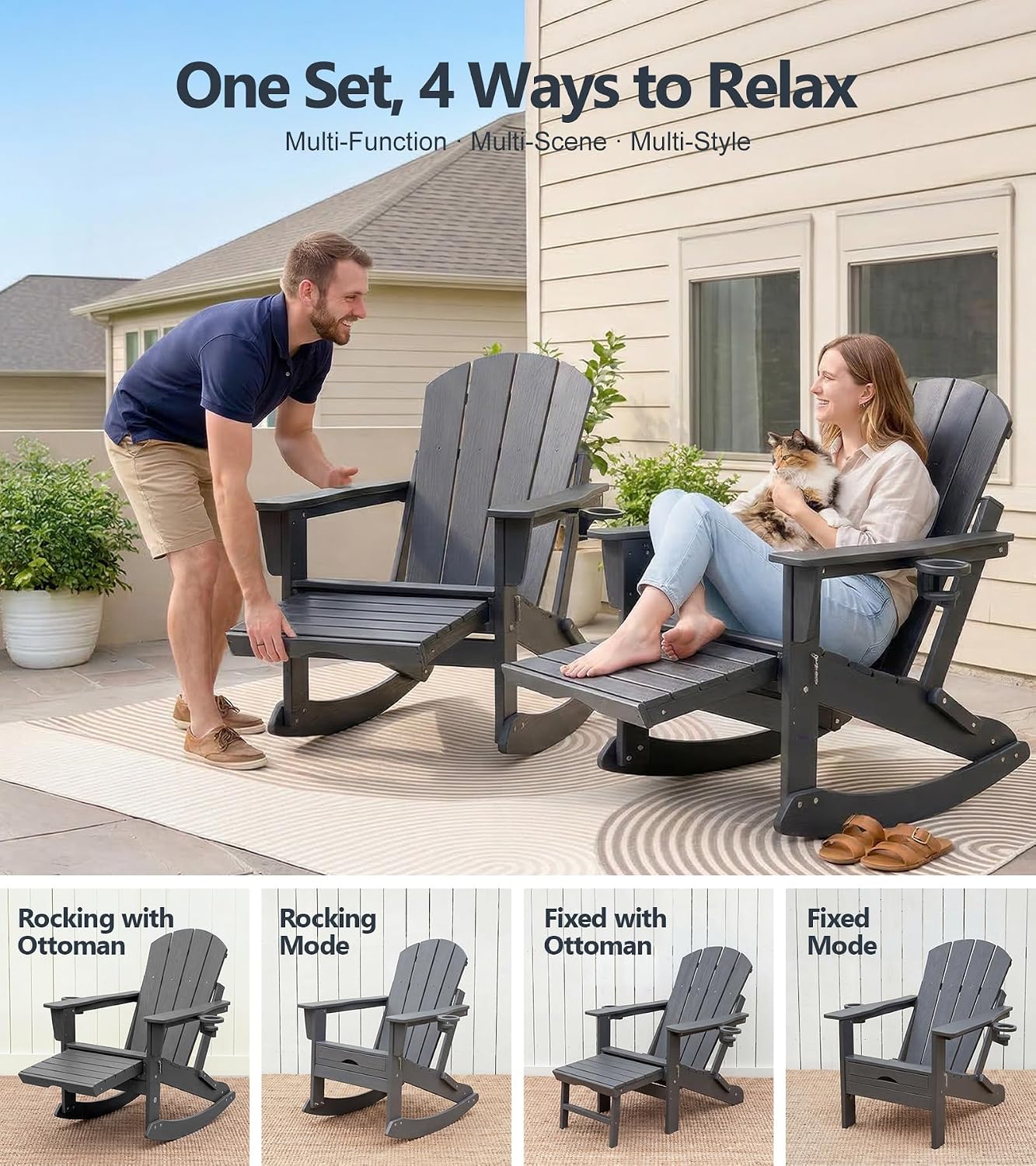 2 Pack HDPE Rocking Adirondack Chairs
