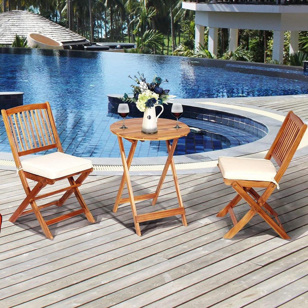 3pc Folding Acacia Wood Bistro Set
