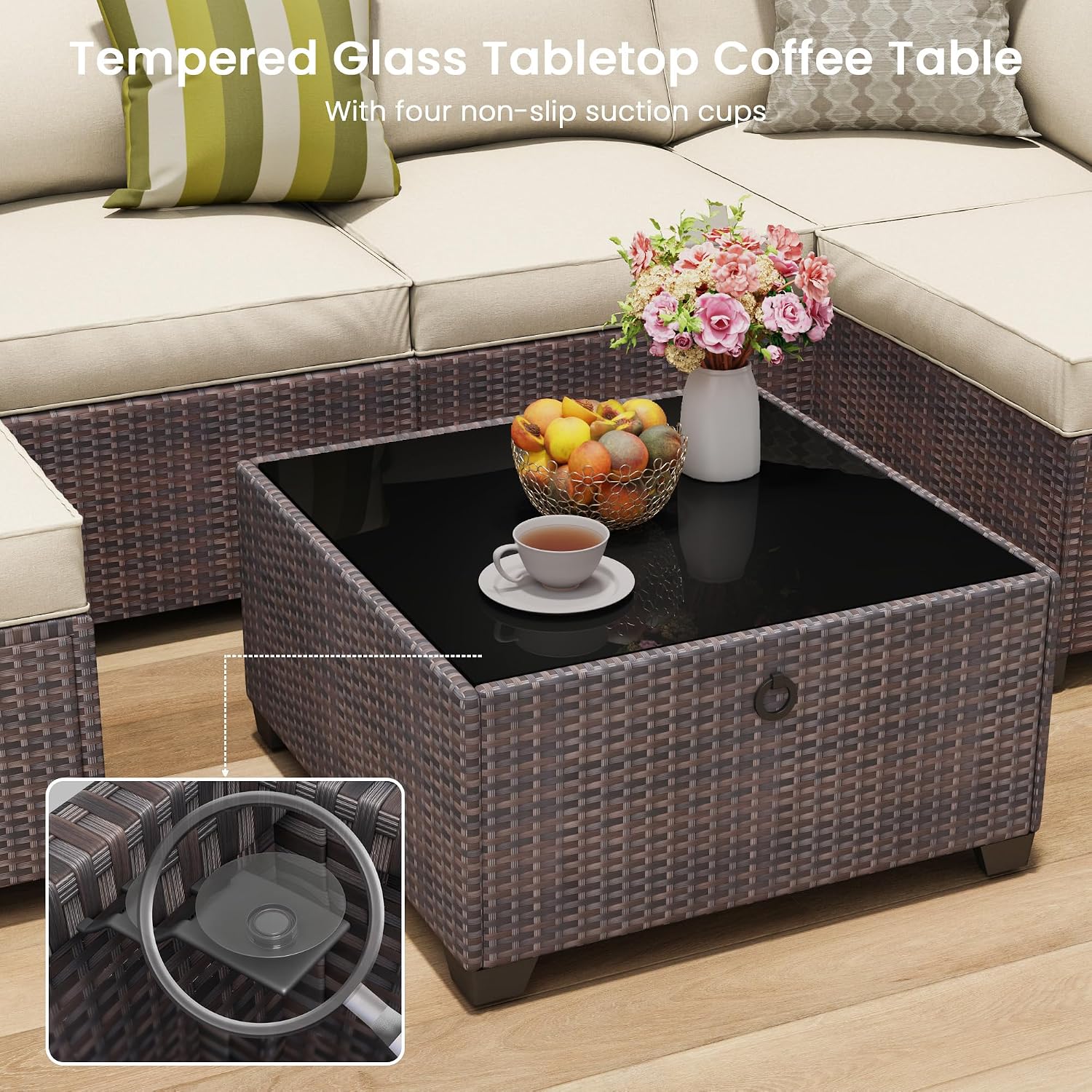 7 Piece Modular Rattan Patio Sectional Sofa Set