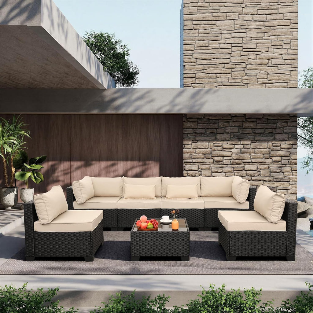 Lviden 7 Pieces PE Wicker Patio Sofa Set