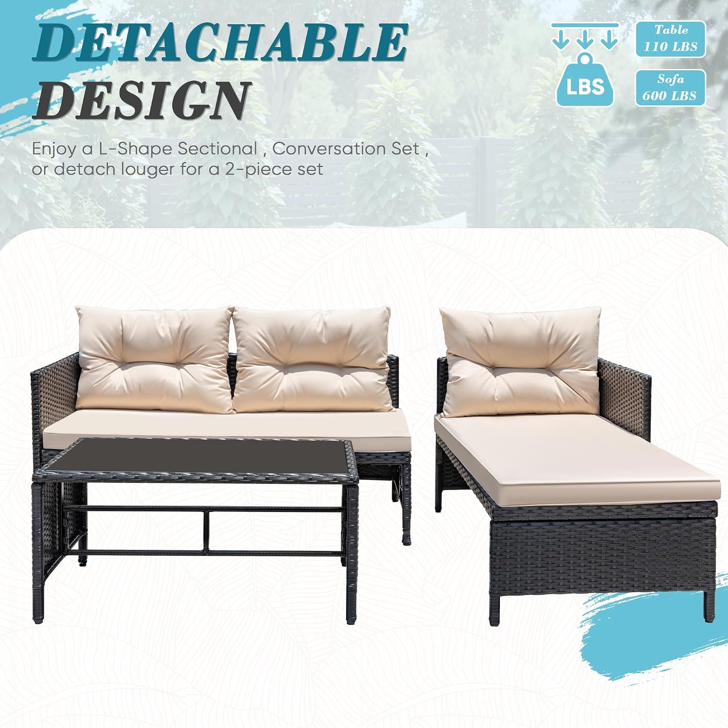 Greesum 3 Piece Wicker Patio Furniture Set