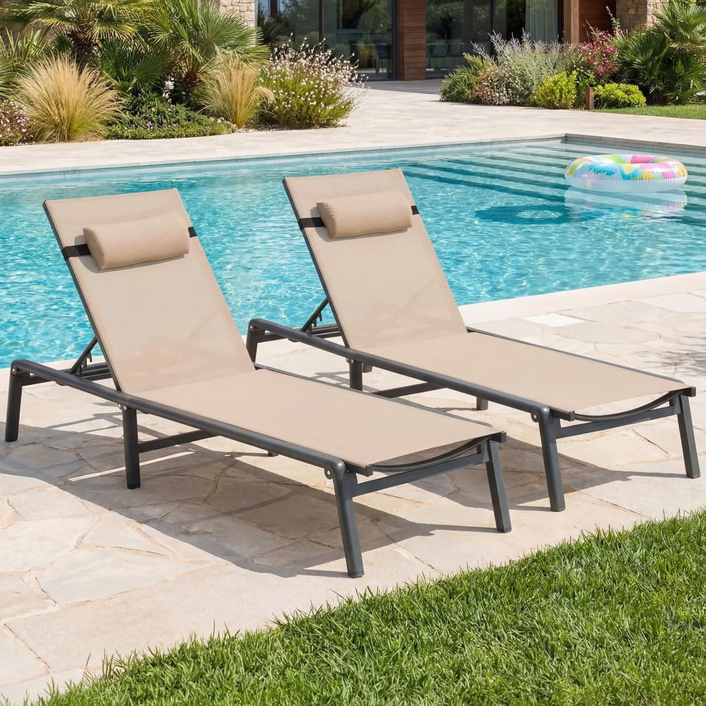 2 Foldable Aluminum Chaise Lounges