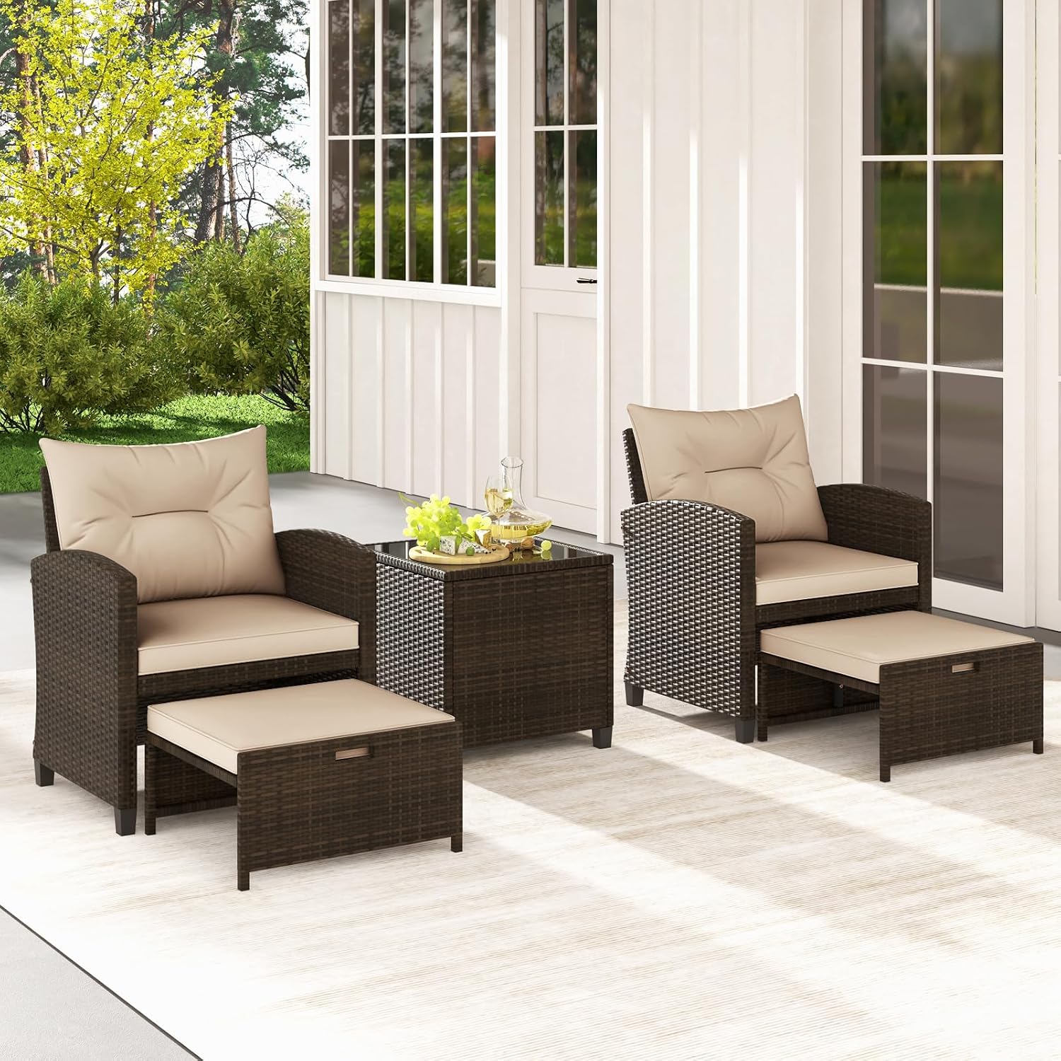 5-Piece Rattan Patio Conversation Set