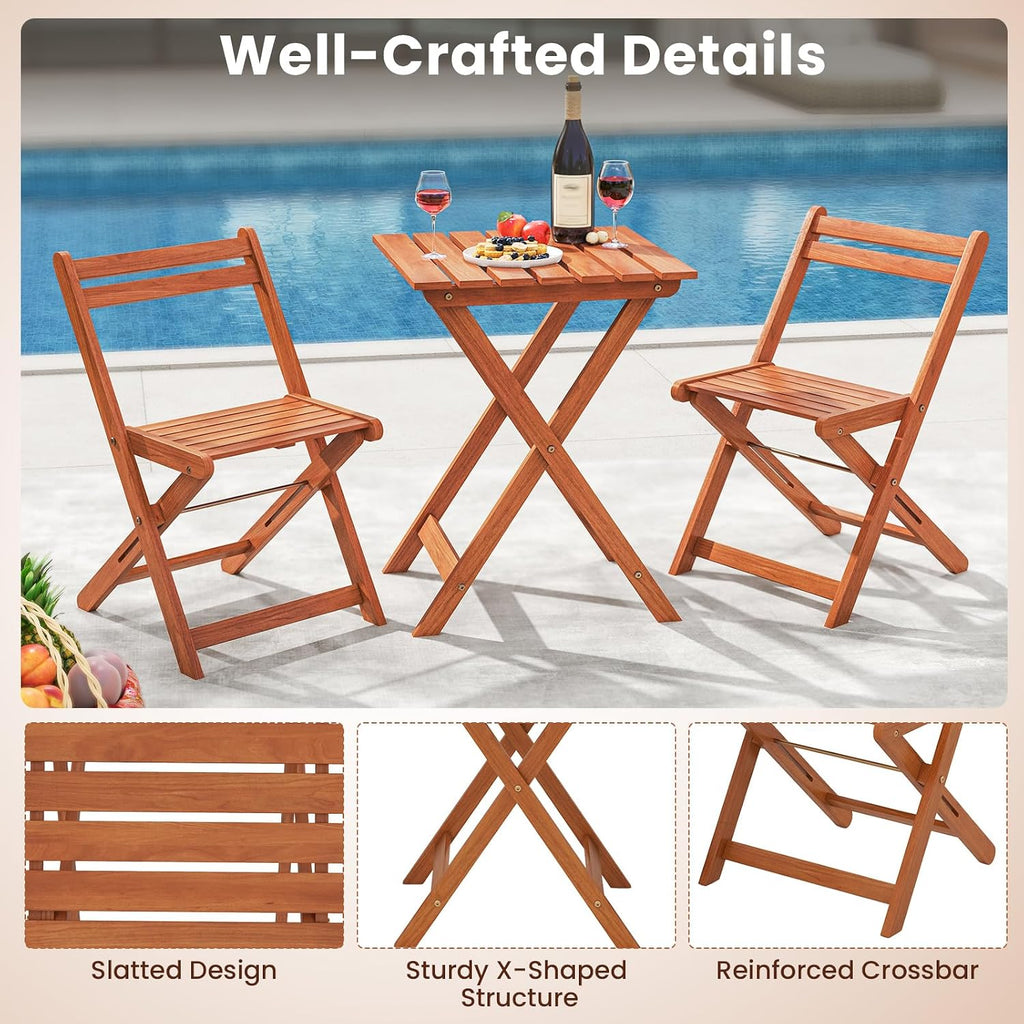 Tangkula 3Pcs Solid Wood Patio Bistro Set