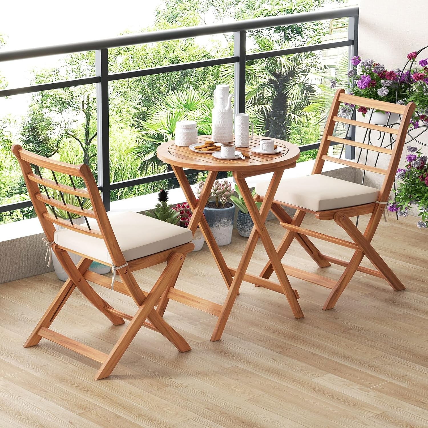 3Pcs Acacia Wood Patio Bistro Set