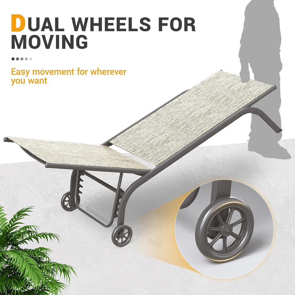 2 Wheeled Aluminum Chaise Lounges Set